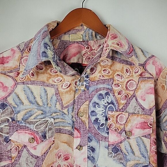 Go Barefoot Hawaiian Shirt Women Large Reverse Print Dagger Barrymore Collar 70s - Picture 3 of 11